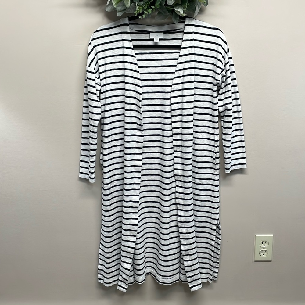 J. Jill Striped Open Front Long Duster Cardigan Sweater S Petite